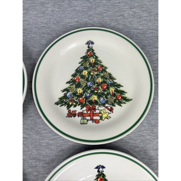 CHRISTMAS TREE Plates, 4 Small 7.5”, Stone Ware, Lynn’s, Vintage - Picture 5 of 16